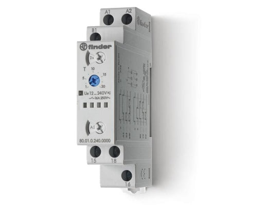 Finder | Multifunktionszeitrelais | 1 Wechsler 16A, 12-240V, 6 Funktionen