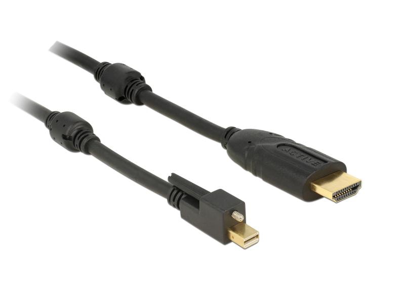 Delock | MiniDisplayPort - HDMI, aktiv,4K, 5m | Schwarz, Mini-DP mit Schraube