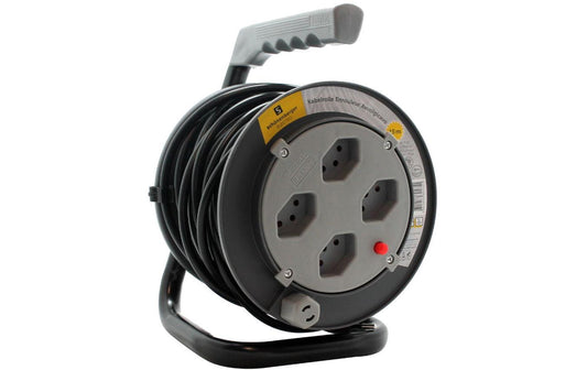 Kabelrolle 15 m, 4x T13 Steckdose, schwarz
