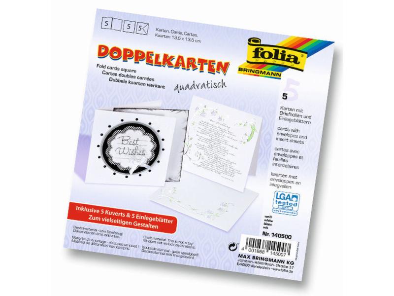 Folia | Doppelkarten quadratisch 220 g/m2 | 5 Stück, 13.5 x 13.5 cm, weiss