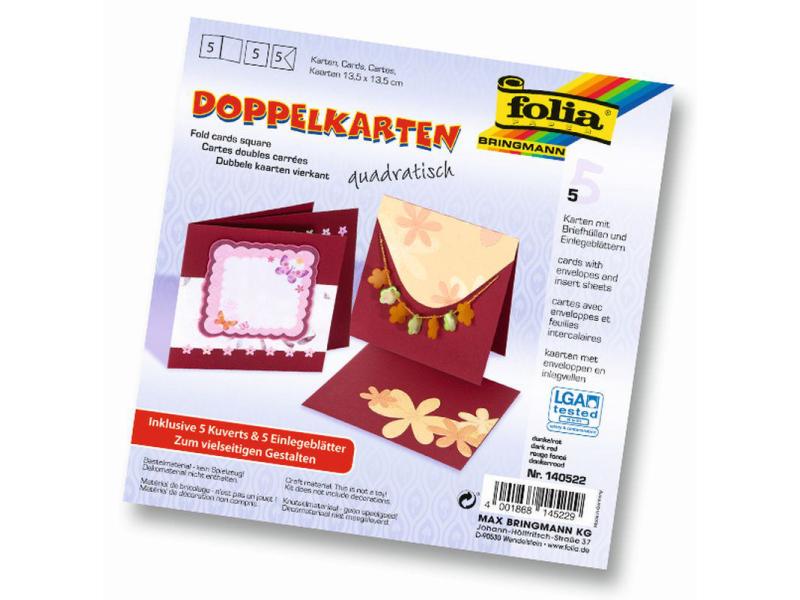 Folia | Doppelkarten quadratisch 220 g/m2 | 5 Stück, 13.5 x 13.5 cm, dunkelrot