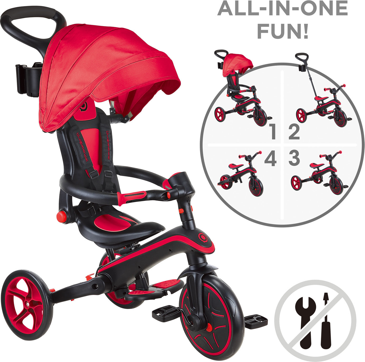 Globber Laufrad / Dreirad | Trike Explorer 4 in 1 Foldable | Rot