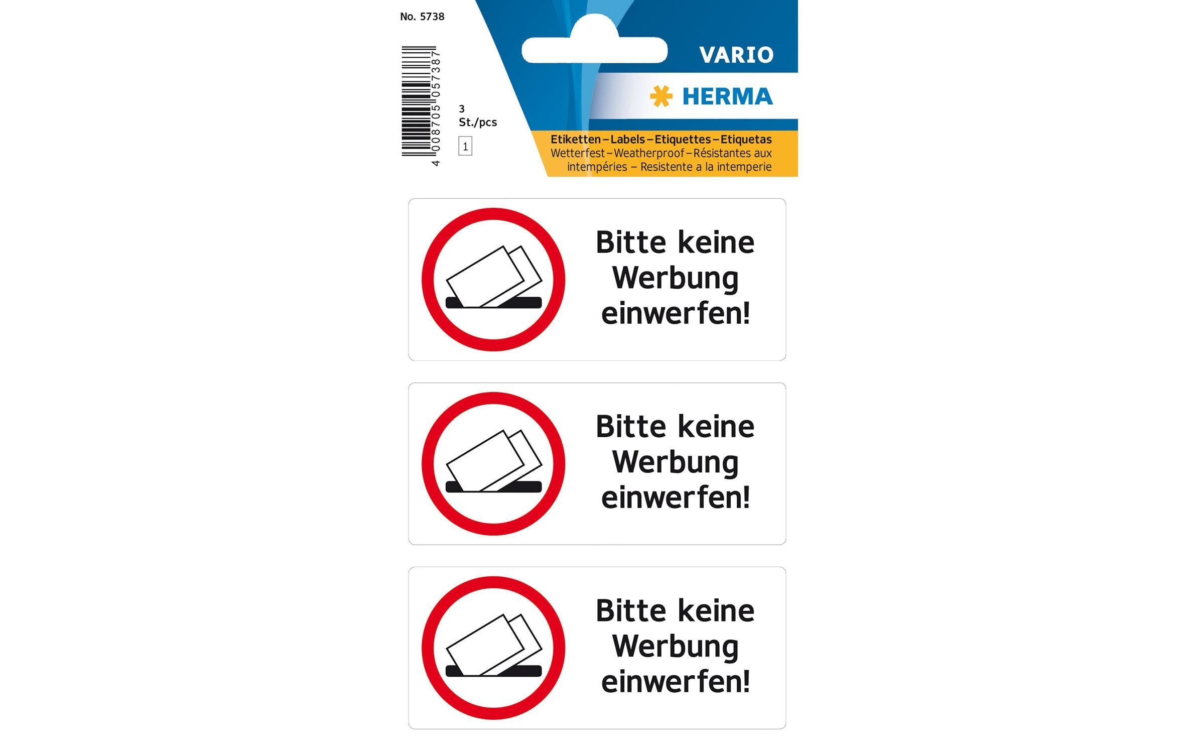 Herma Hinweisetiketten: Keine Werbung